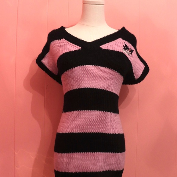 Kuromi Pink and Black Striped Women's Sweater - Picture 3 of 7